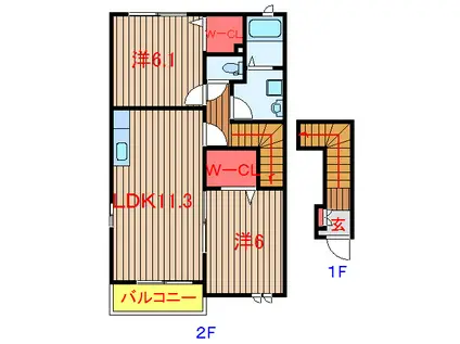 ディア フォレストI・II(2LDK/2階)の間取り写真