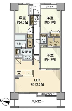 イーストパークス大島セントラルスクエア(3LDK/6階)の間取り写真