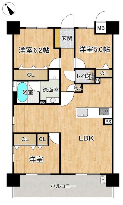 アルファスマート西国分(3LDK/8階)の間取り写真
