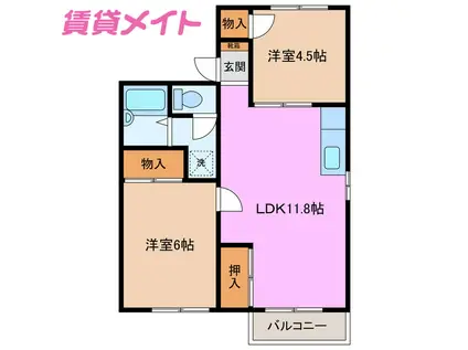 コーポかすみⅡ(1LDK/2階)の間取り写真