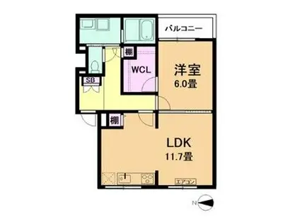 ウィステリア矢田(1LDK/2階)の間取り写真