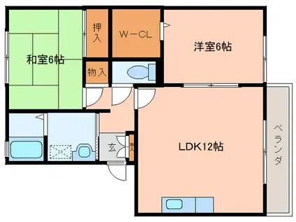 ロイヤルガーデン上牧B棟(2LDK/2階)の間取り写真