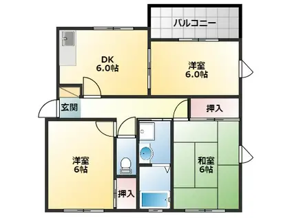 コートグランメール A棟(3DK/1階)の間取り写真