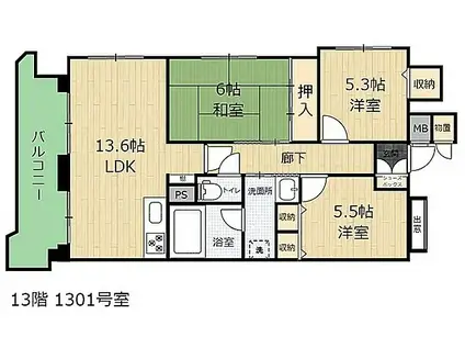 ライオンズマンション番町(3LDK/13階)の間取り写真