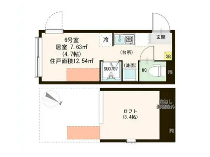 ウェリナ東十条(ワンルーム/2階)の間取り写真