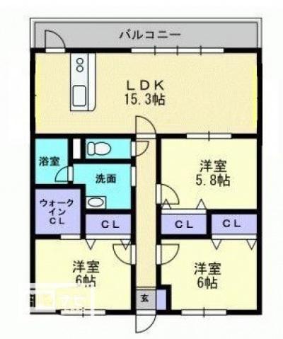 エリヴェール道後(3LDK/3階)の間取り写真