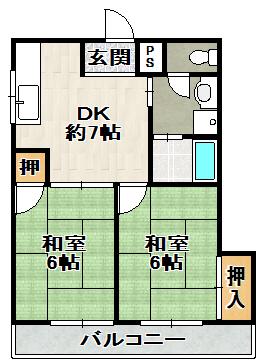モダンアパートメント神戸宝塚II(2DK/2階)の間取り写真