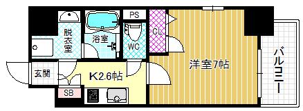 アーバネックス梅田西(1K/2階)の間取り写真