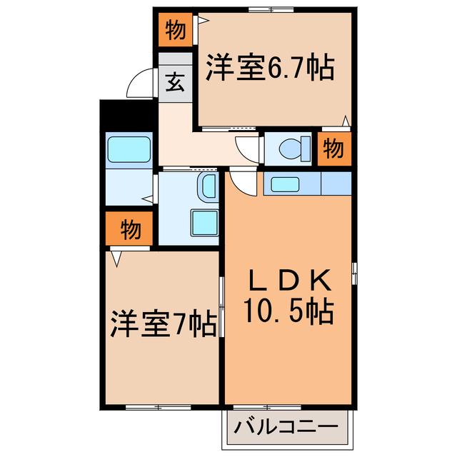 メドゥーサ(2LDK/2階)の間取り写真