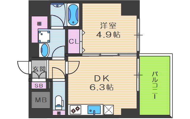 VIVIFURUYA豊崎(1DK/2階)の間取り写真