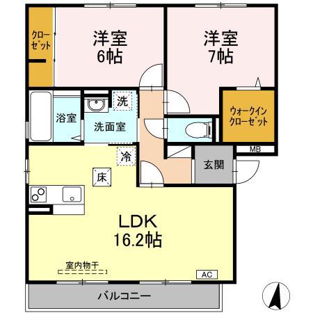 セジュール・リリー C(2LDK/1階)の間取り写真