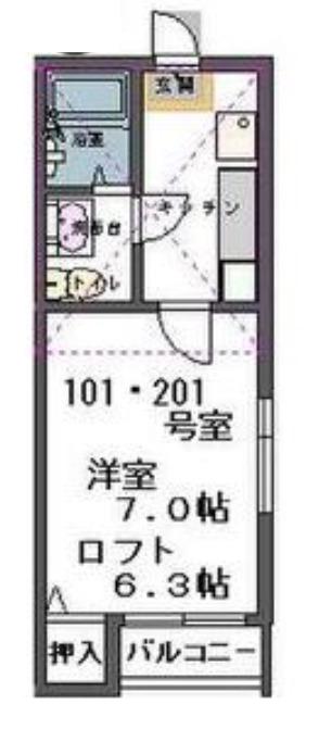 ハートフルハウス(1K/2階)の間取り写真