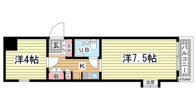 メゾンド六甲パートII(2K/4階)の間取り写真