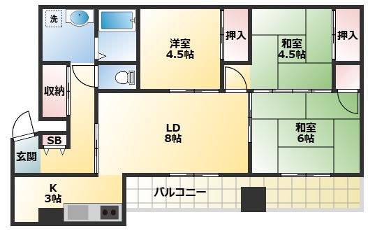 コーポイソダ(3LDK/1階)の間取り写真