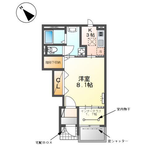 江南市野白町 アパート(1K/1階)の間取り写真