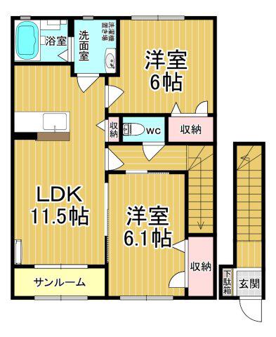 ヴィラフェリーチェII五番館(2LDK/2階)の間取り写真