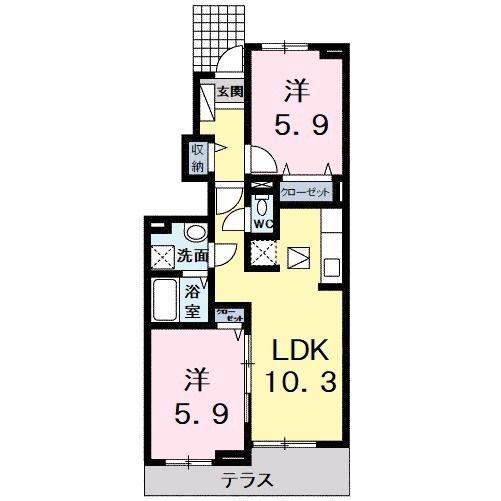 グランピアス笹木野 1(2LDK/1階)の間取り写真