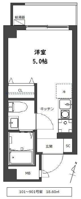 吉野町RESIDENCE(ワンルーム/5階)の間取り写真