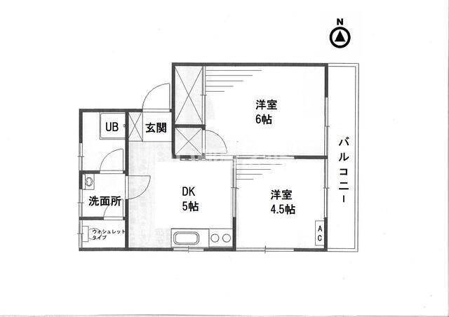 サザンハイツ(2DK/2階)の間取り写真