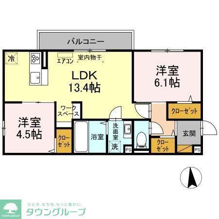 イースト・ヴィラ I(2LDK/3階)の間取り写真