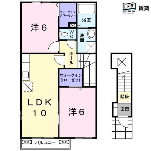 カーサプラシードB(2LDK/2階)の間取り写真