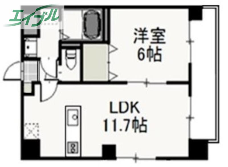 エルベ瓦町(1LDK/5階)の間取り写真