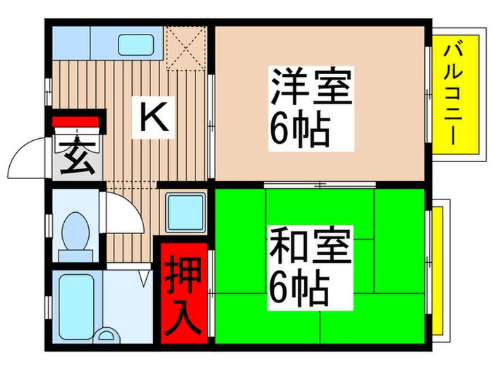 ロワジール勝田台(2K/1階)の間取り写真