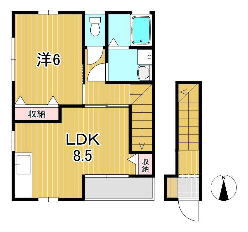 リッツガーデン久慈B(1LDK/2階)の間取り写真