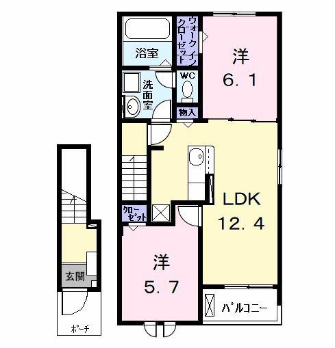 地下鉄東山線 中村公園駅 バス乗車時間:13分 最寄りバス停で下車 徒歩10分 2階建 築3年(2LDK/2階)の間取り写真