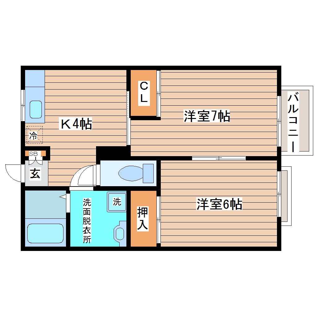 第5コーポサンライズ(2K/2階)の間取り写真