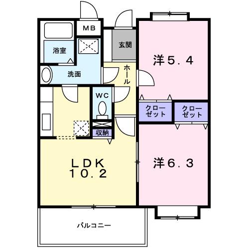 パルティーダビービー(2LDK/3階)の間取り写真