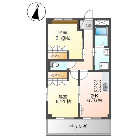 エクセレントウイング(2DK/1階)の間取り写真