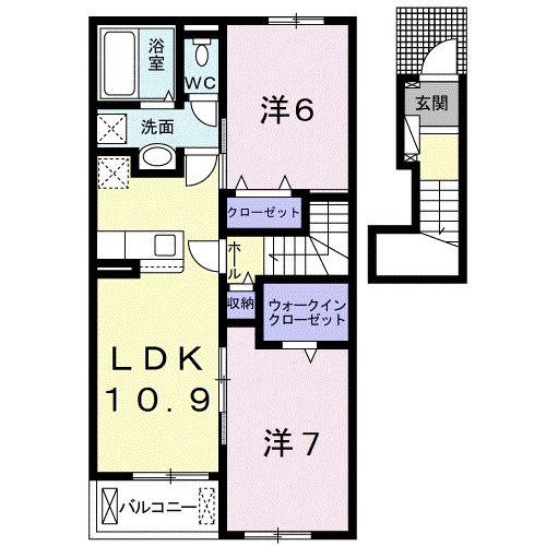パーシモン秋(2LDK/2階)の間取り写真