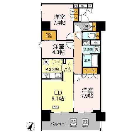 リーラ横浜川和町(3LDK/8階)の間取り写真