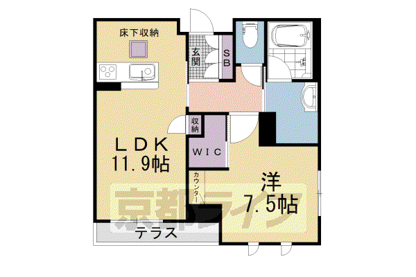 下鴨グリーンボロウ(1LDK/1階)の間取り写真
