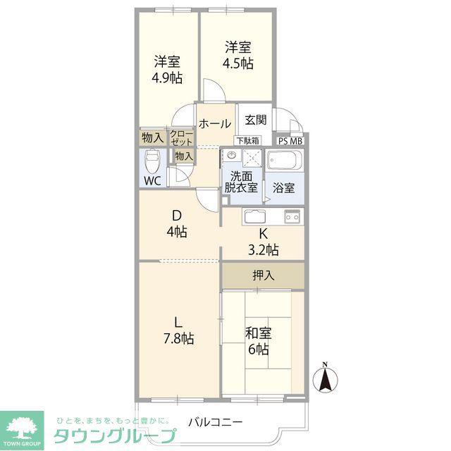 川越グリーンパークE-1号棟(3LDK/5階)の間取り写真