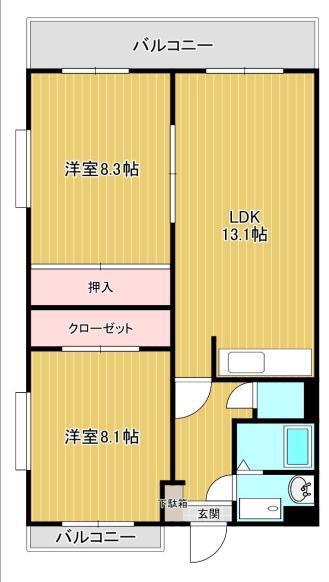 イタールK杉元I(2LDK/5階)の間取り写真