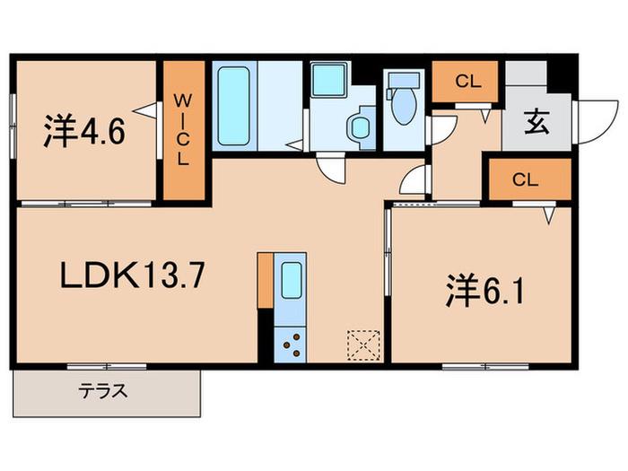 LICORICE B棟(2LDK/1階)の間取り写真