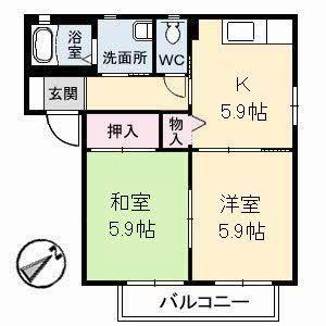 グレース曙C棟(2K/1階)の間取り写真
