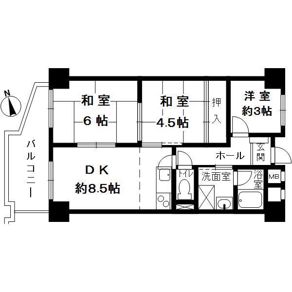 高槻センチュリーマンション(3DK/3階)の間取り写真