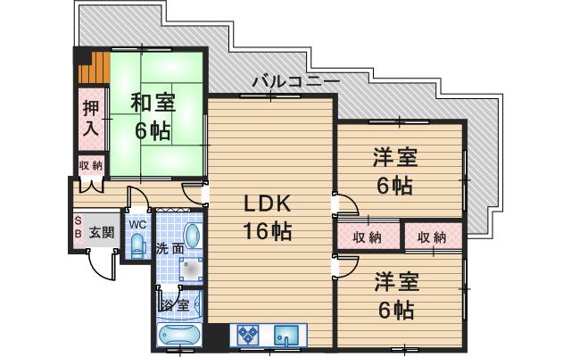 中桜塚4丁目マンション(3LDK/2階)の間取り写真
