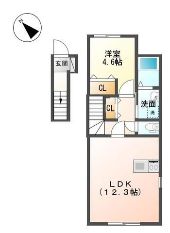 アップヒルズ田尻(1LDK/2階)の間取り写真