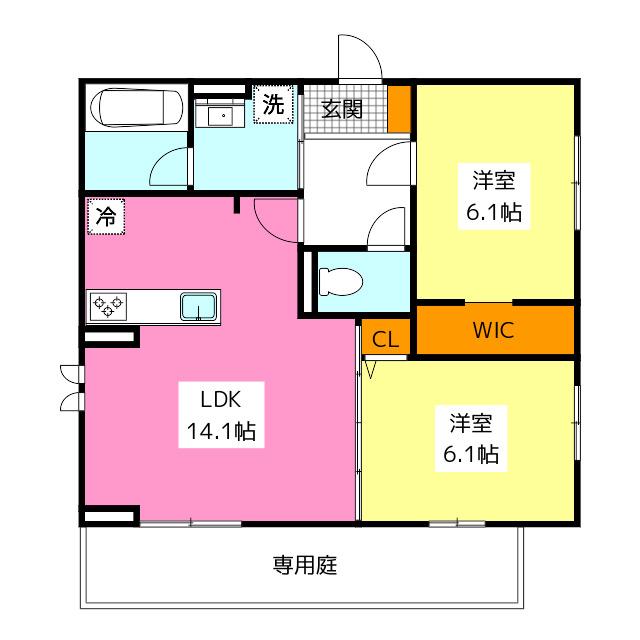 D-ROOM樋井川4丁目(2LDK/1階)の間取り写真