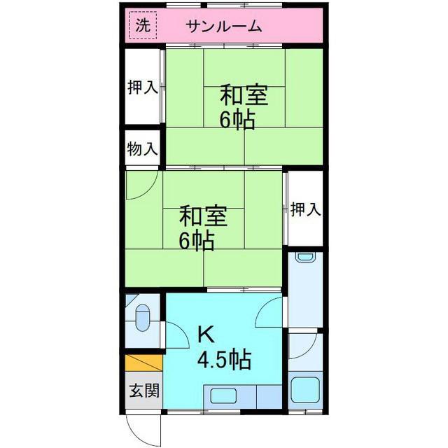 南ハイム(2K/2階)の間取り写真