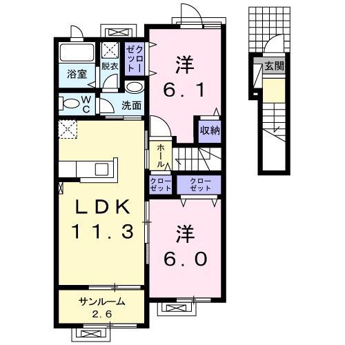 ミニョンフロール(2LDK/2階)の間取り写真