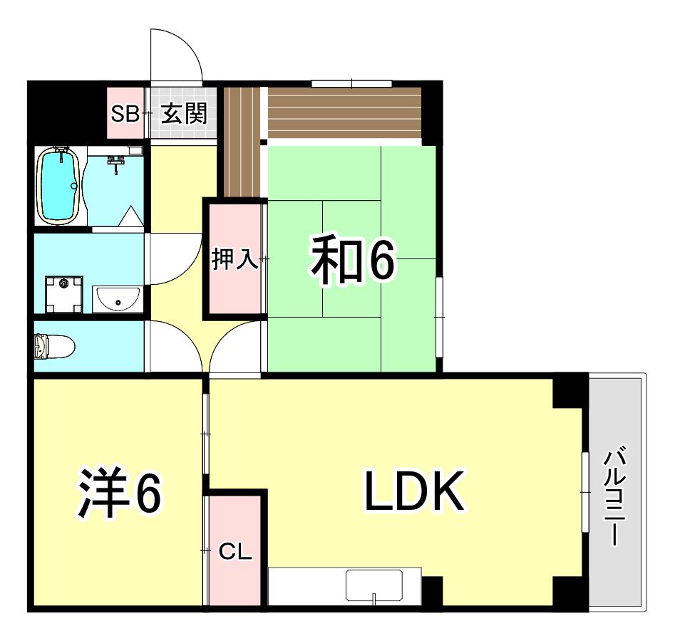 山手ハイツ(2LDK/3階)の間取り写真