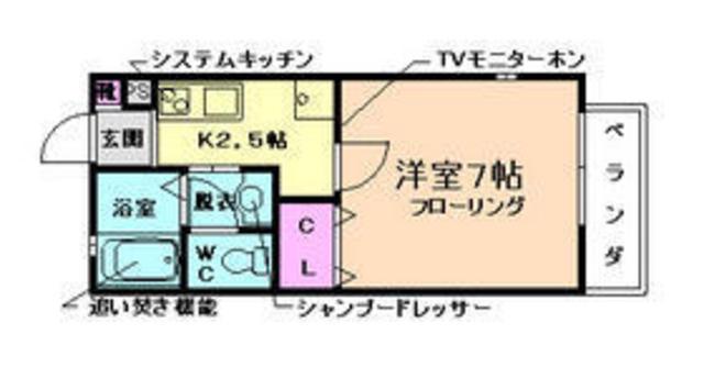 メイプルコート西畑(1K/2階)の間取り写真