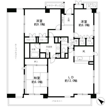 パークハイム六甲八幡町(3LDK/4階)の間取り写真