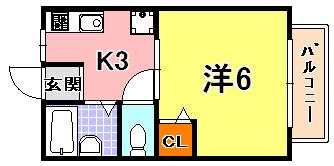 フローラ神戸(1K/2階)の間取り写真