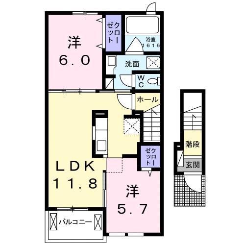 エクセレント有瀬I(2LDK/2階)の間取り写真
